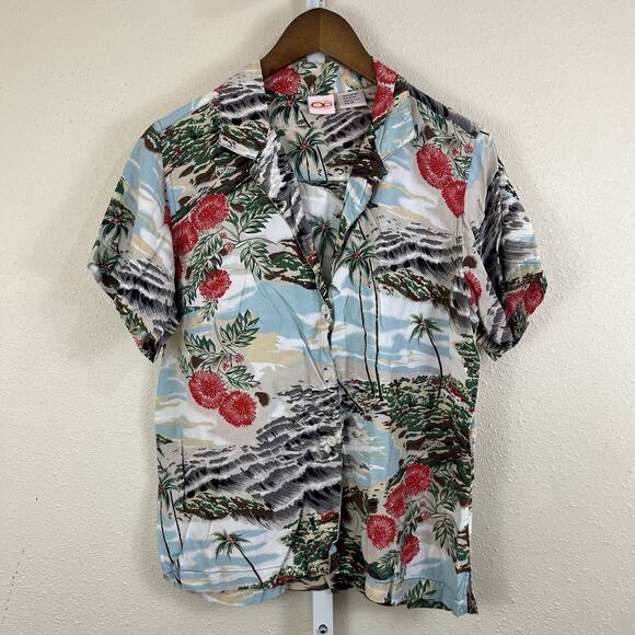 OP Vintage 90s Button Down Hawaiian Shirt Womens M Medium Tropical Surf Crush - Picture 1 of 4
